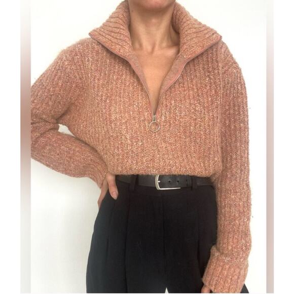 Sincerely Jules Woman's Sweater 1/4 Zip Wide Collar Medium Peach - Picture 1 of 7